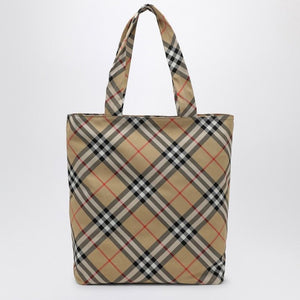 BURBERRY Mini Sand Check Tote Handbag