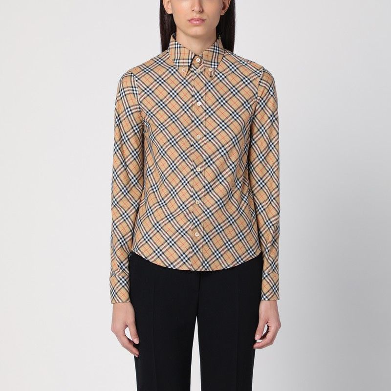 BURBERRY Beige Check Pattern Button-Down Shirt for Women - Fall/Winter 2024