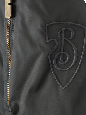 BURBERRY Metallic Grey Fitted Short Bomber with Oversized Hood