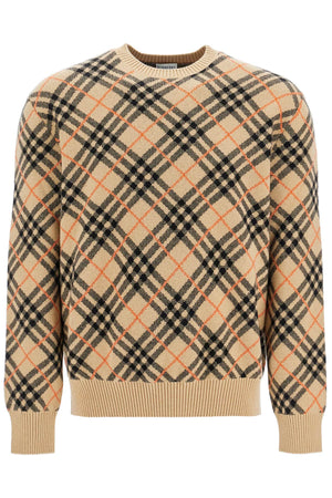 BURBERRY Oversized Cashmere Check Crewneck Sweater - Size L