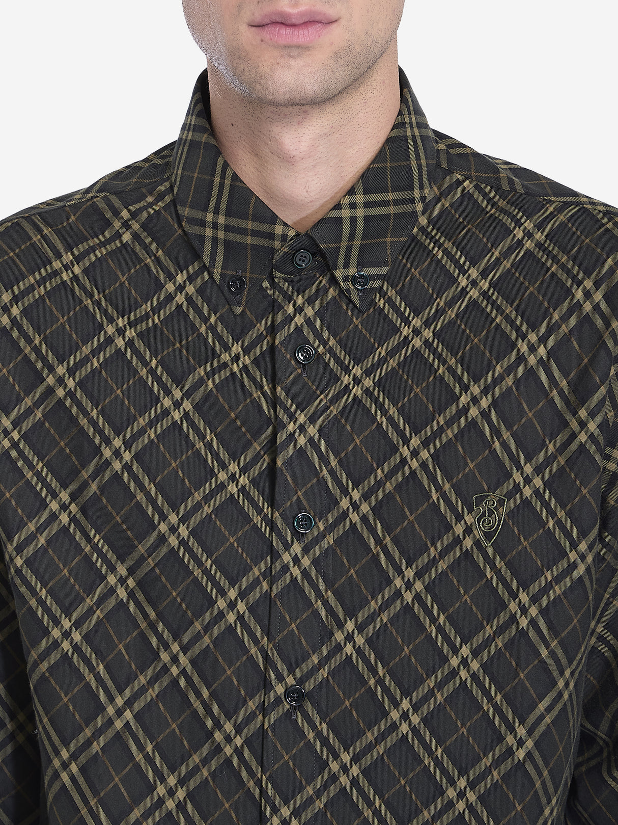 BURBERRY Military Green Check Cotton Shirt for Men