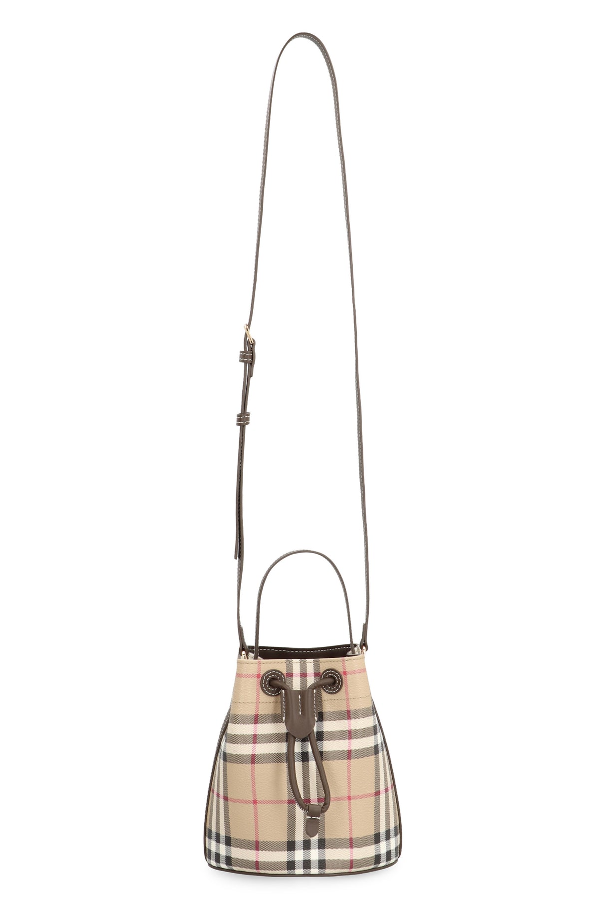 BURBERRY Elegant Check Mini Bucket Handbag