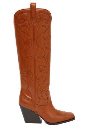 STELLA MCCARTNEY Brown Vegan Cowboy Boots with Double-Stitch Embroidery