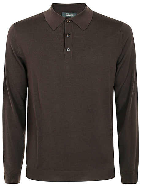 ZANONE Men's Slim Fit Long Sleeve Wool Polo