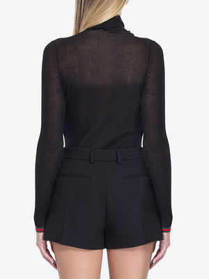 GUCCI High-Neck Semi-Sheer Ribbed Cashmere and Silk Blend Top