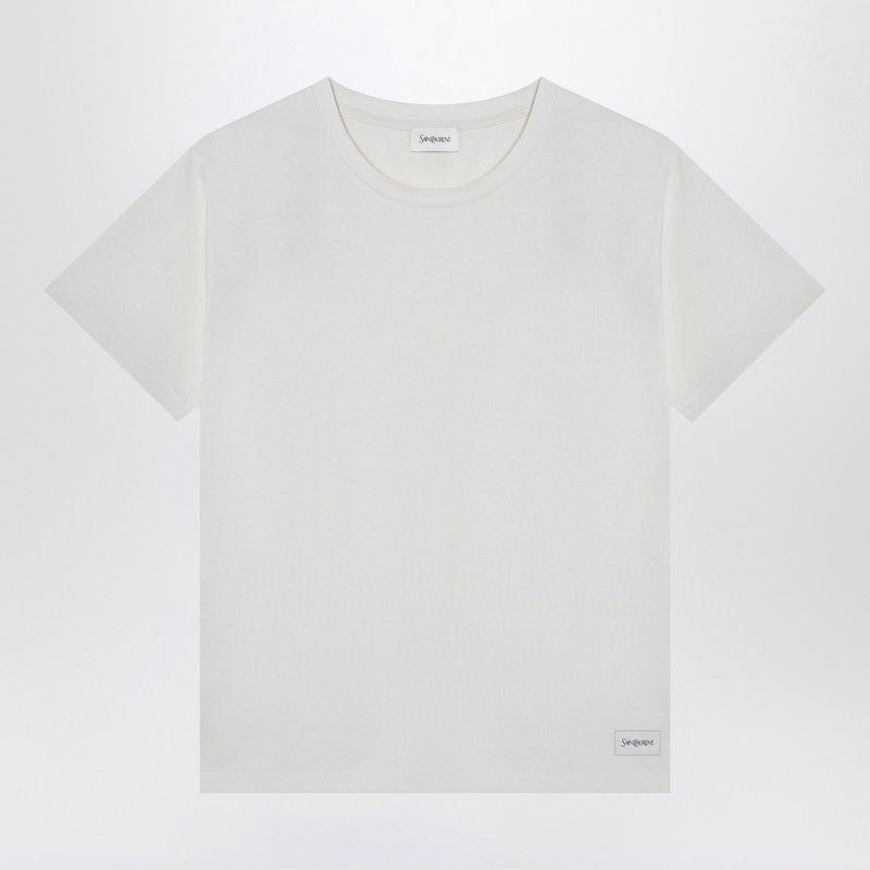 SAINT LAURENT  WHITE T-SHIRT WITH LOGO PATCH