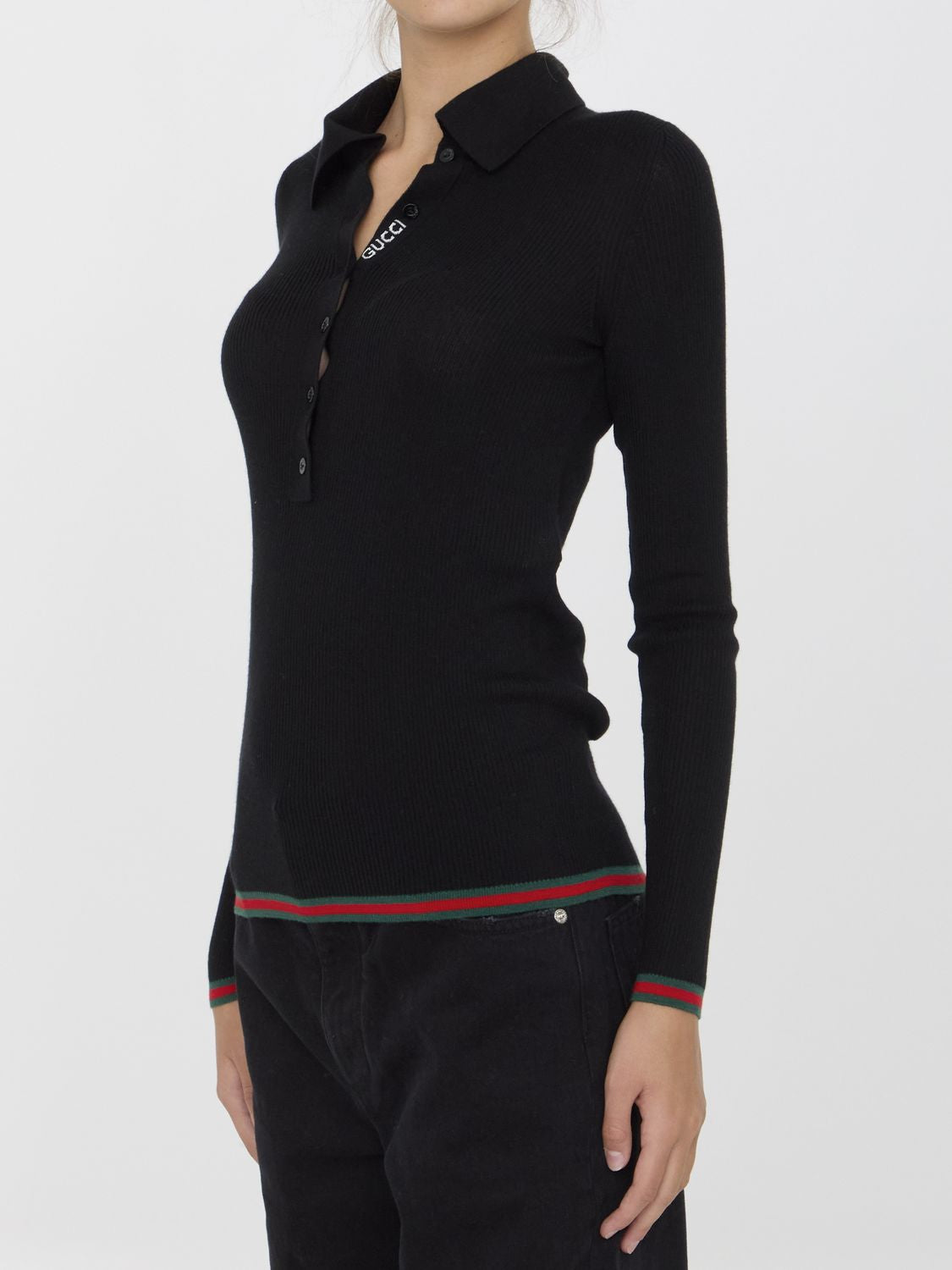 GUCCI Tight Fit Cashmere and Silk Jumper with Polo Collar