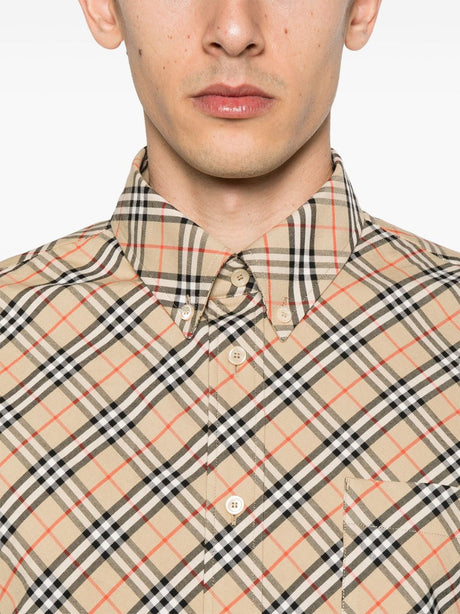 BURBERRY Check Motif Button-Down Shirt for Men