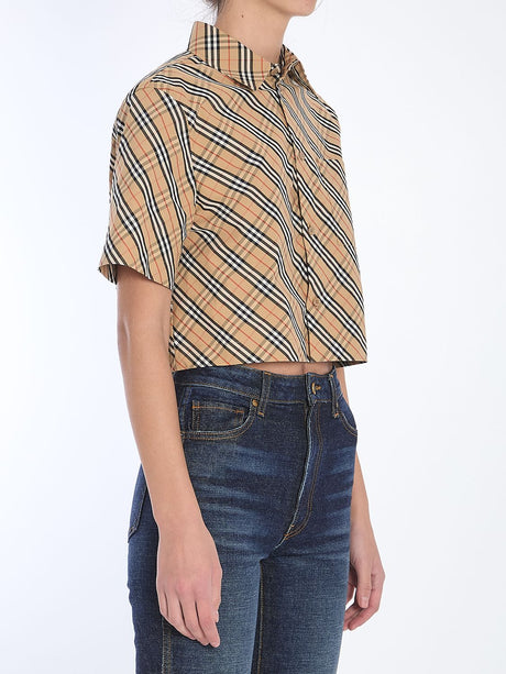 BURBERRY Check Cropped Shirt for Women - Regular Fit