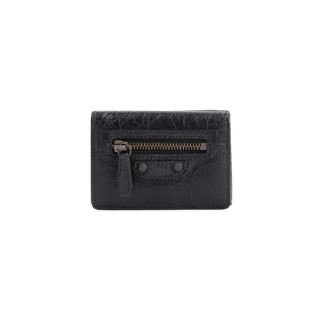 BALENCIAGA City Mini Trifold Wallet in Black Lamb Leather (W:3.54" x H:2.56" x D:1.18")