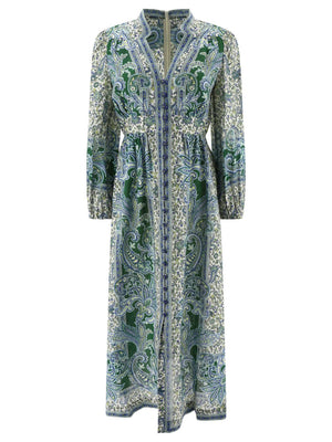 ZIMMERMANN Green Paisley Plunge Midi Dress