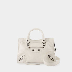 BALENCIAGA Elegant Mini City Purse in Classic White