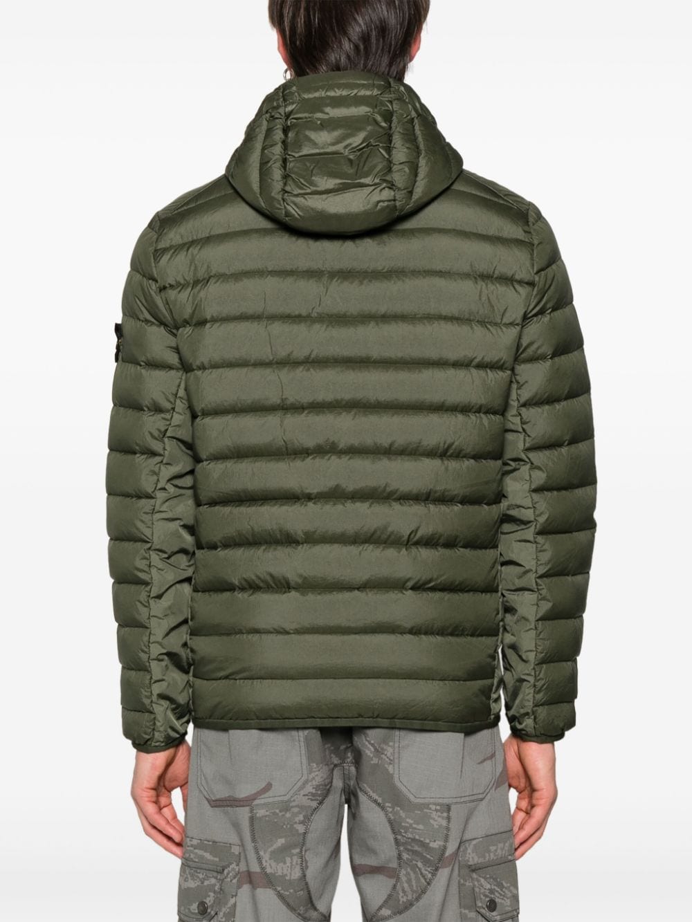 STONE ISLAND Sage Green Quilted Down Jacket with Detachable Hood