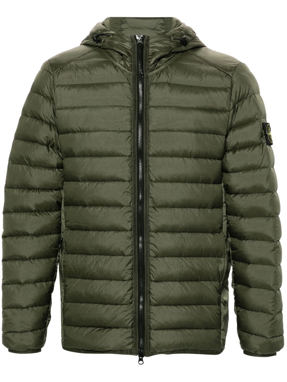 STONE ISLAND Sage Green Quilted Down Jacket with Detachable Hood