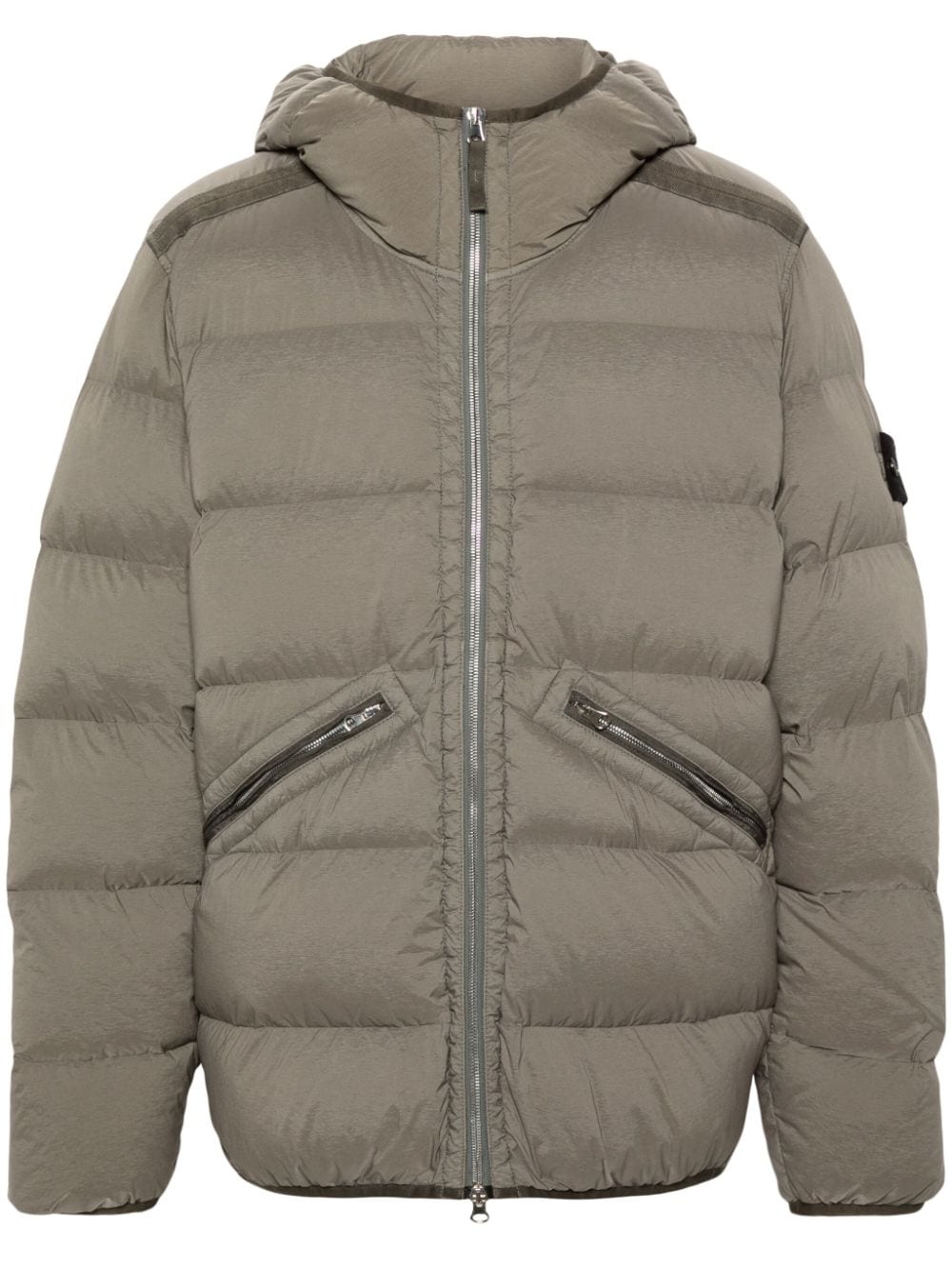 STONE ISLAND Taupe Quilted Down Jacket with Detachable Hood