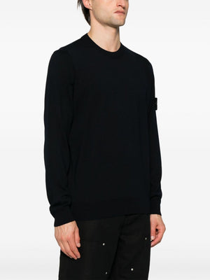 STONE ISLAND Navy Blue Wool Blend Crewneck Sweater