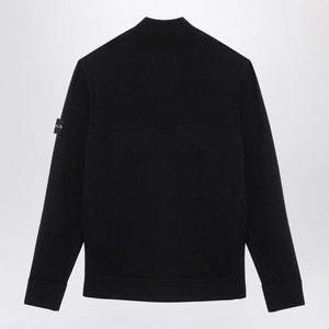 STONE ISLAND Men's High Collar Zip Sweater in Black Virgin Wool