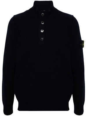 STONE ISLAND Navy Blue Wool Blend Knit Sweater