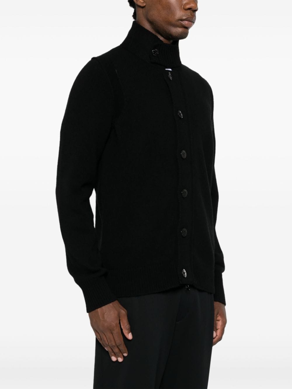 STONE ISLAND Essential Black Wool Cardigan with Compass Badge