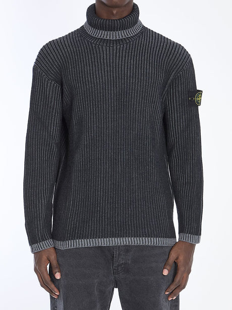 STONE ISLAND Ribbed Wool Turtleneck Sweater in Regular Fit