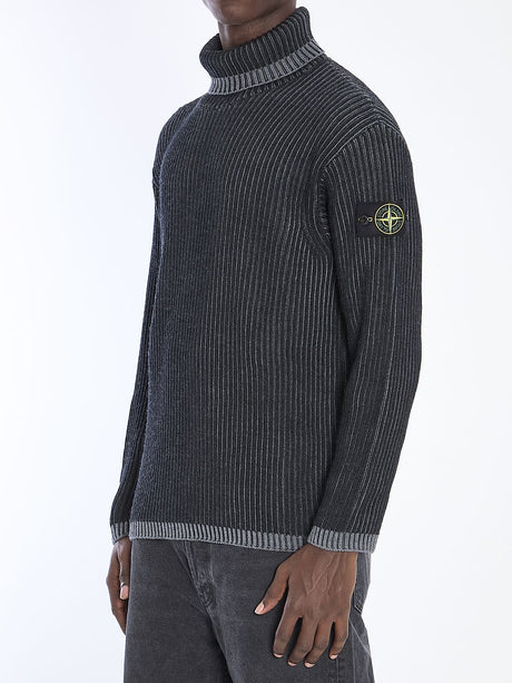 STONE ISLAND Ribbed Wool Turtleneck Sweater in Regular Fit