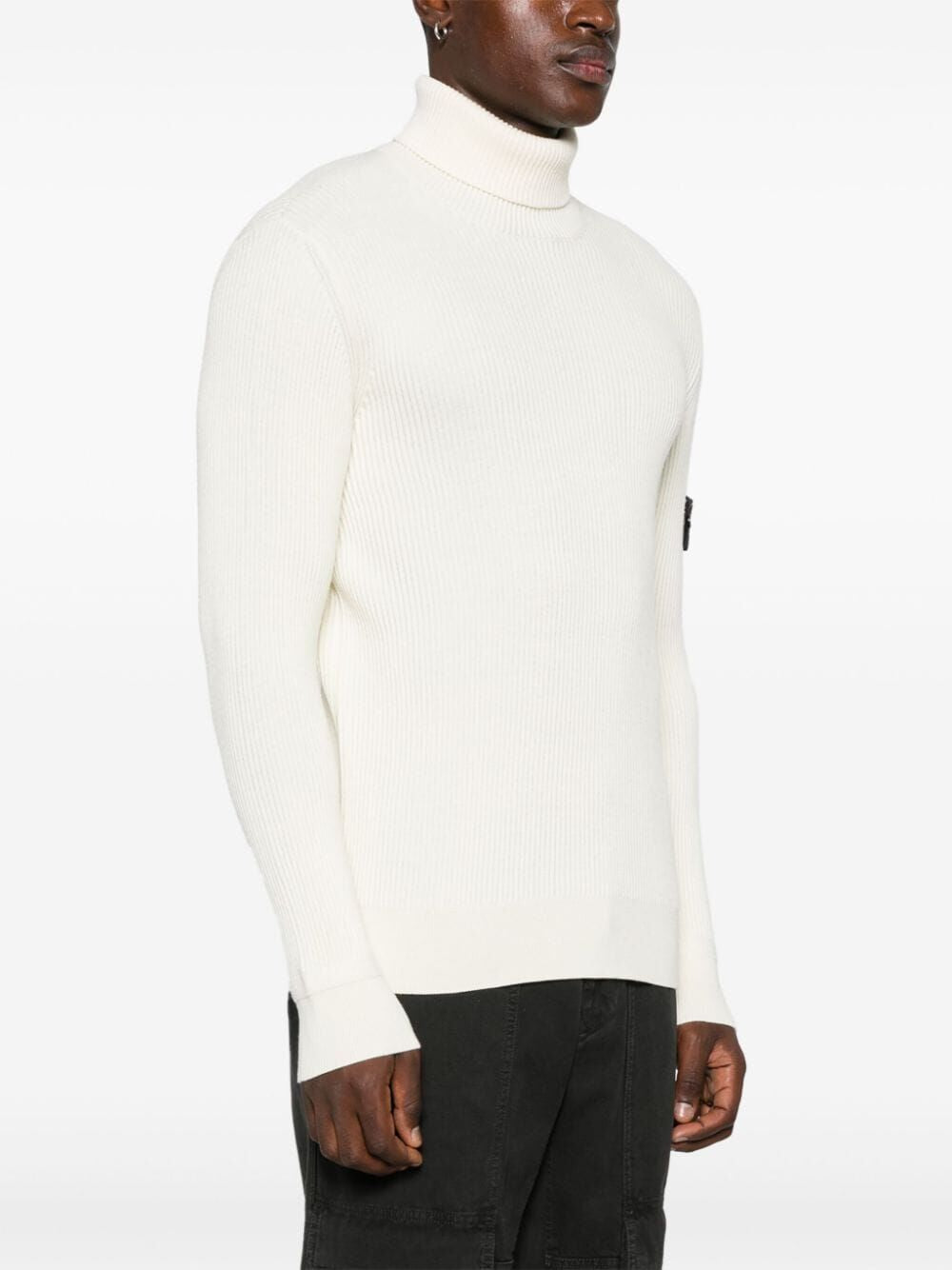 STONE ISLAND Black Wool Crewneck Sweater for Men