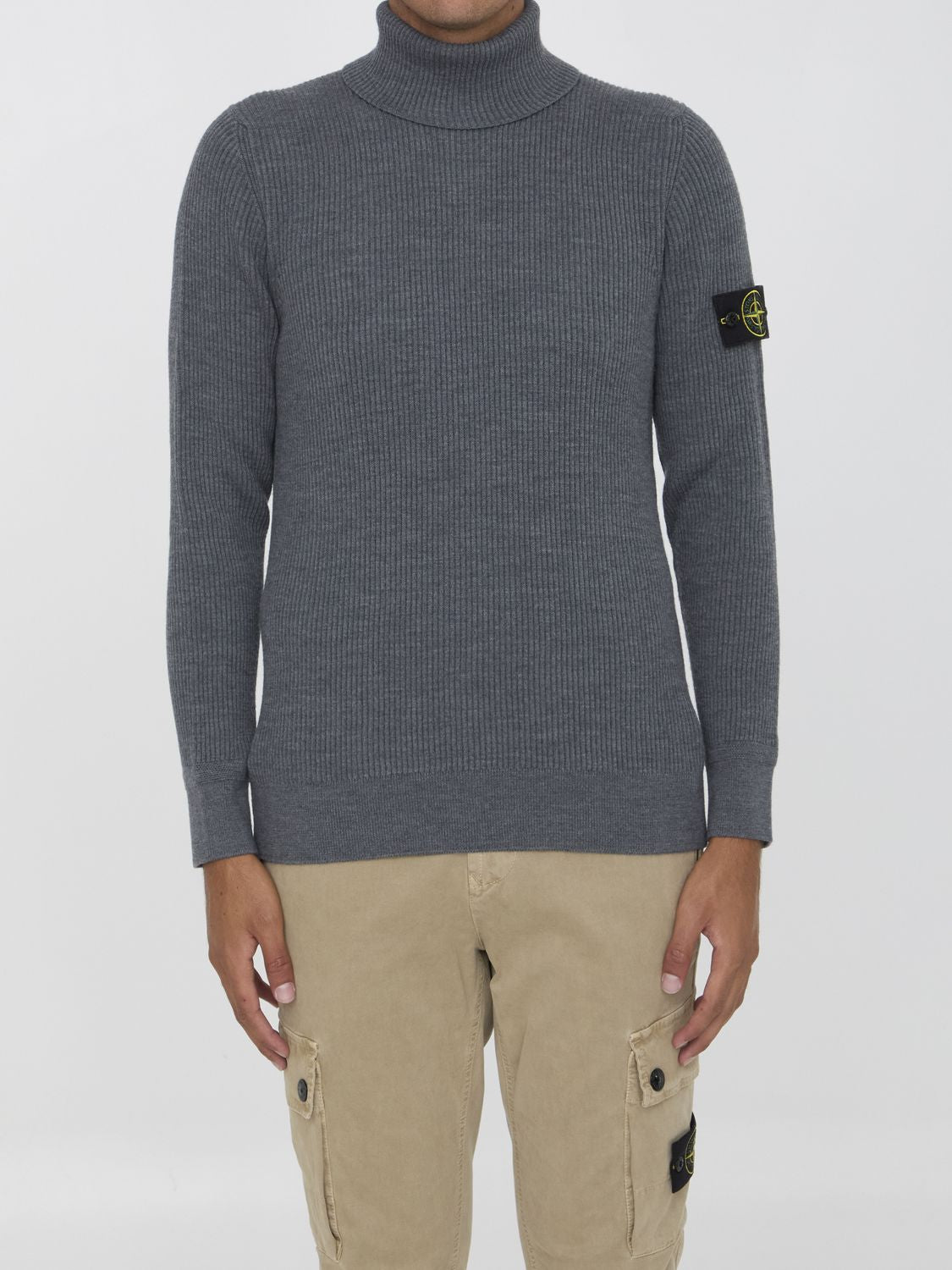 STONE ISLAND Black Wool Crewneck Sweater for Men