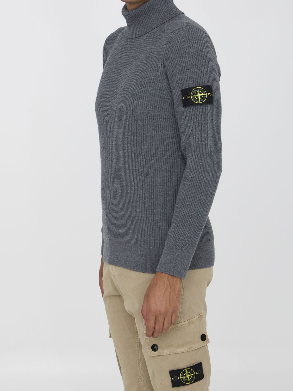 STONE ISLAND Black Wool Crewneck Sweater for Men