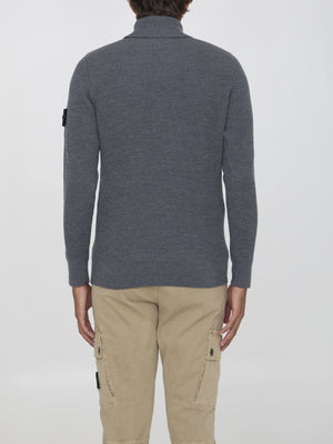 STONE ISLAND Black Wool Crewneck Sweater for Men