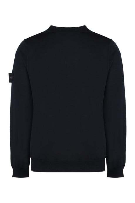 STONE ISLAND Men's Virgin Wool Crew-Neck Sweater with Removable Logo Patch