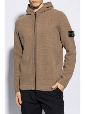 STONE ISLAND Men's Zip-Up Cardigan with Removable Logo Patch