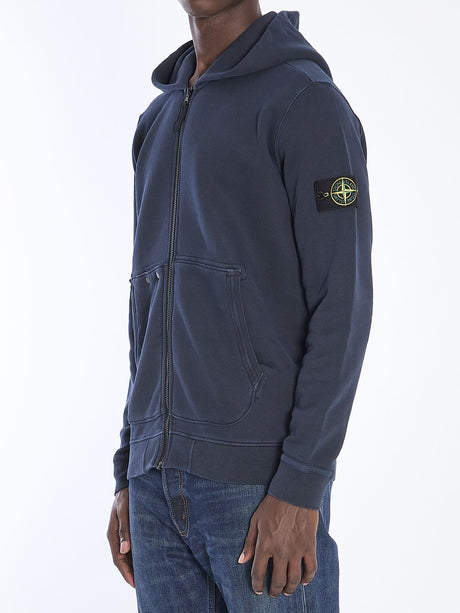 STONE ISLAND Men's Zip-Up Hoodie with Compass Patch - Regular Fit