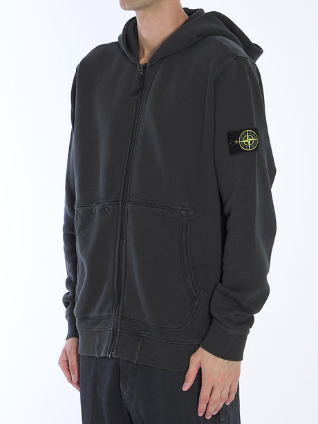 STONE ISLAND Men's Full Zip Hoodie with Removable Logo Patch