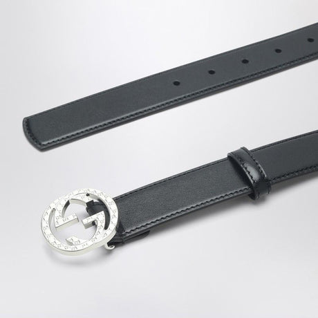 GUCCI Mens Leather Belt with Engraved GG Buckle