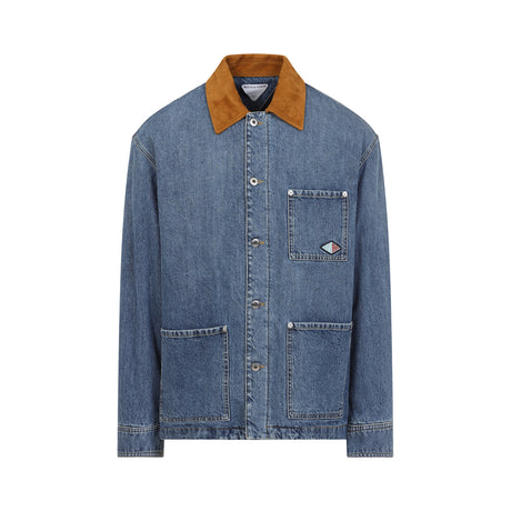 BOTTEGA VENETA Denim Jacket with Leather Collar for Men - SS25 Collection