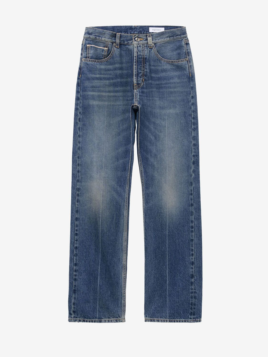 ALEXANDER MCQUEEN Straight Leg Jeans with Metal Skull Plaque for Men