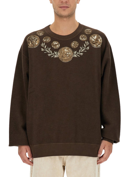 DOLCE & GABBANA Coin Print Sweatshirt - Regular Fit, Size 48 IT