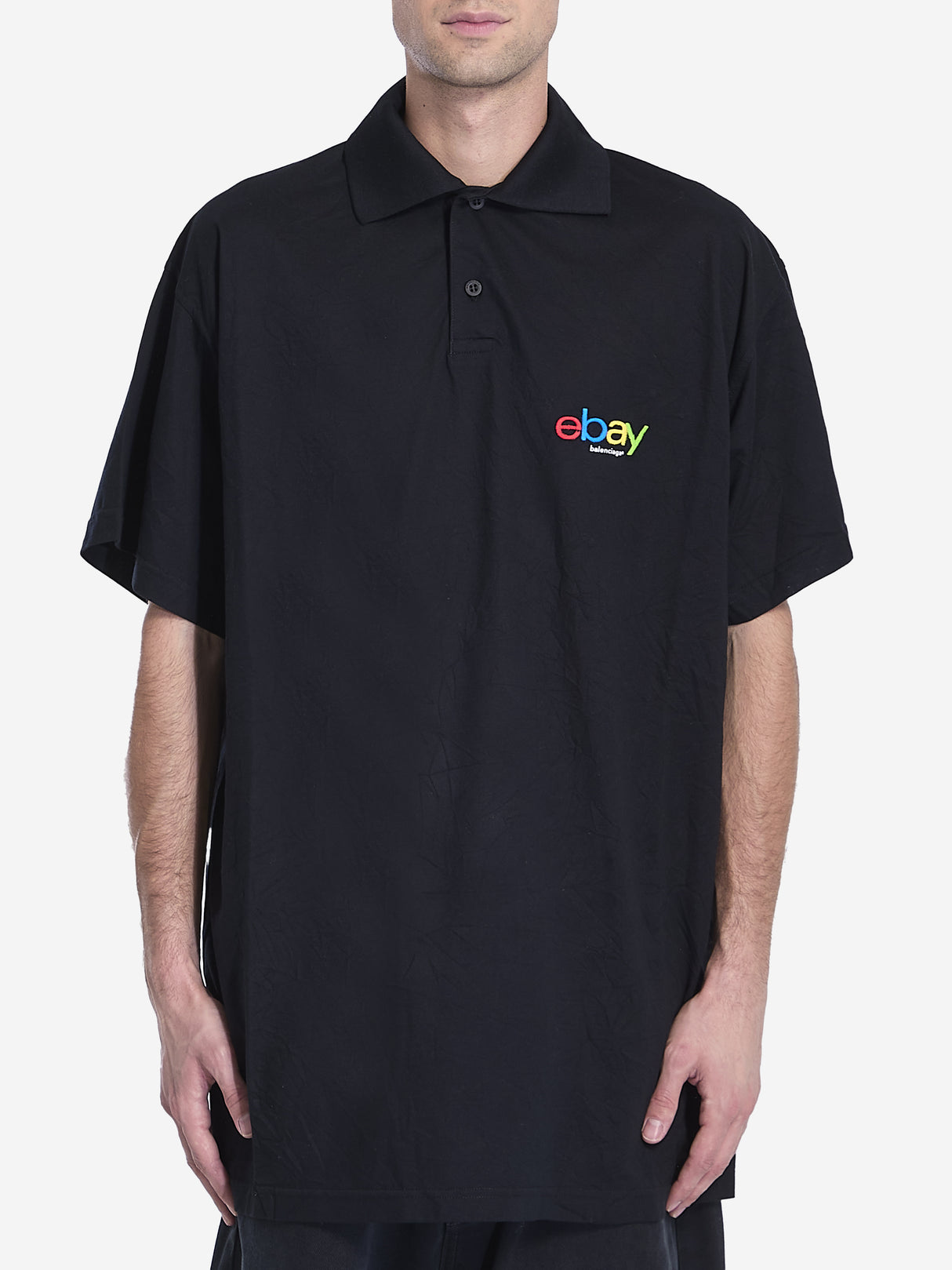 BALENCIAGA Oversized Black Polo Shirt with eBay Embroidery