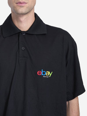 BALENCIAGA Oversized Black Polo Shirt with eBay Embroidery