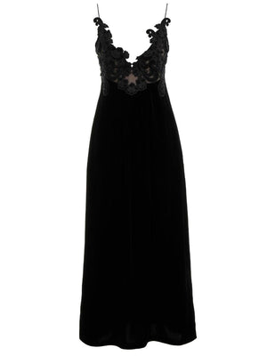 ZIMMERMANN Sensory Velvet Slip Dress in Black with Embroidered Bodice