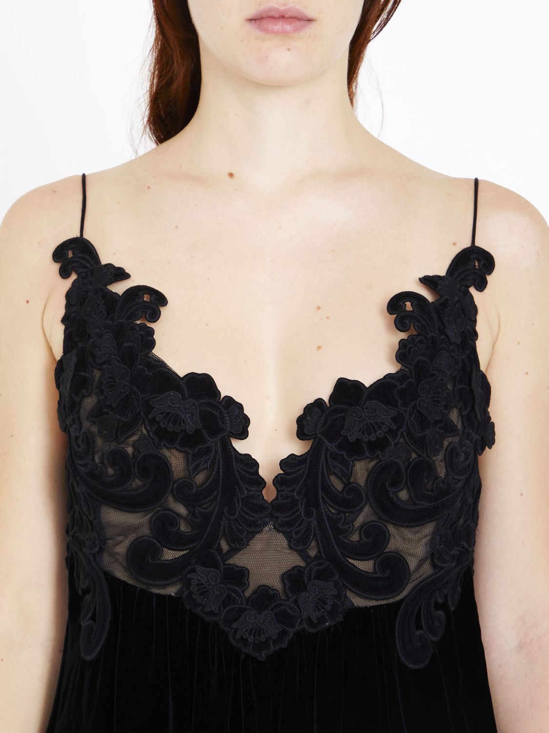 ZIMMERMANN Sensory Velvet Slip Dress in Black with Embroidered Bodice