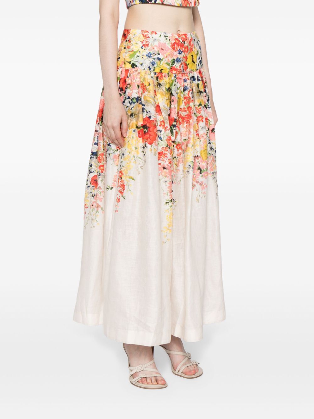 Floral Print Linen Skirt for Women