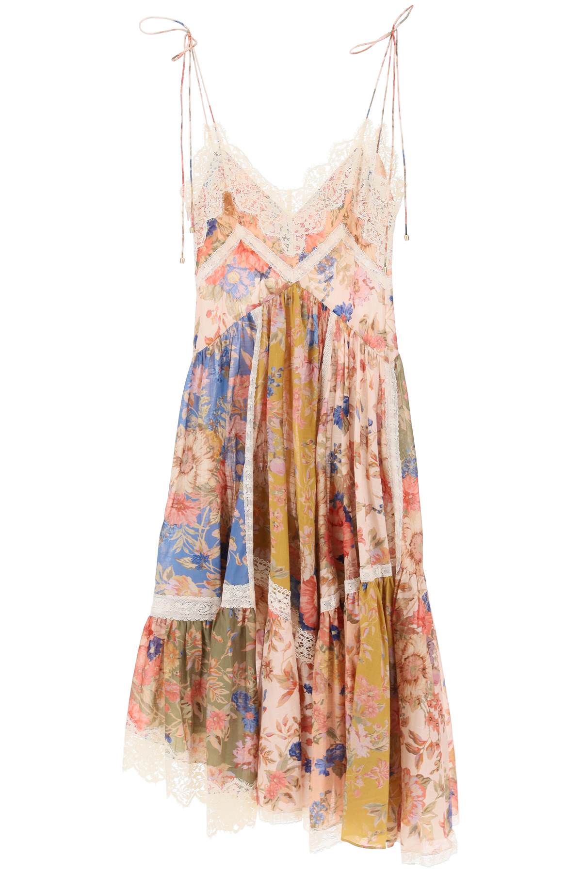 ZIMMERMANN Floral Asymmetric Dress with Lace Trims for Women