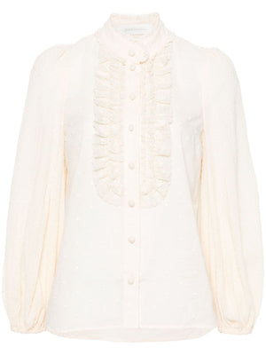 ZIMMERMANN Cream White Polka Dot Embroidered Cotton Blouse for Women