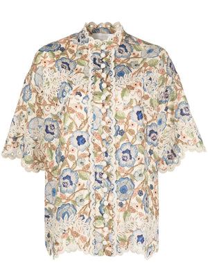 ZIMMERMANN Floral Embroidered Cotton Shirt for Women - White