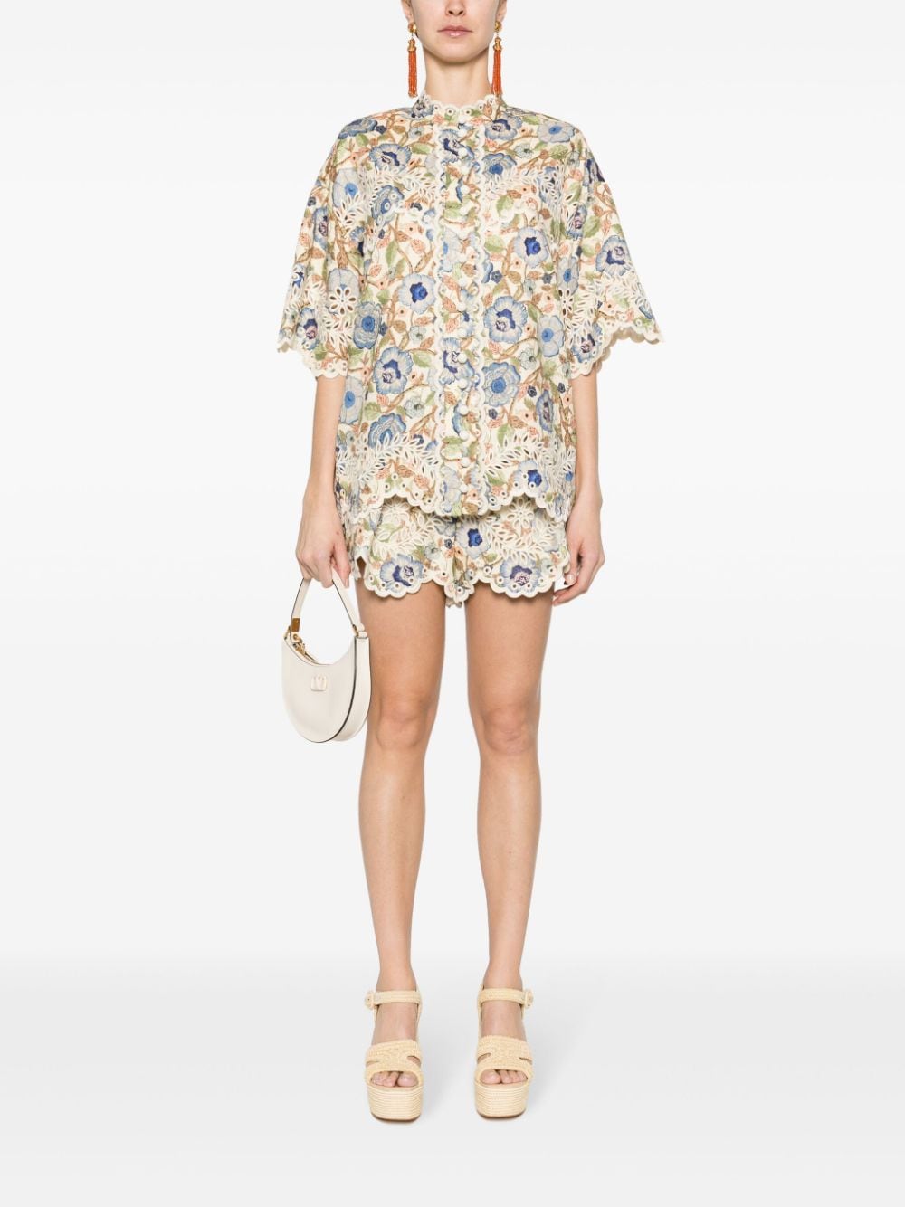 ZIMMERMANN Floral Embroidered Cotton Shirt for Women - White