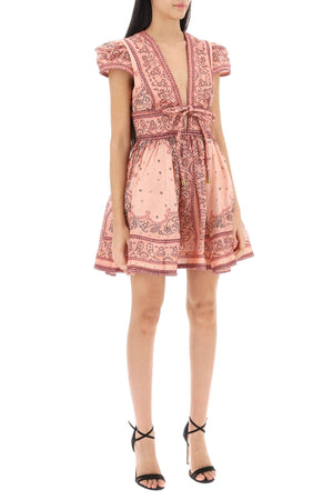 ZIMMERMANN Pink Bandana Mini Dress with V-Neck and Bow Detail