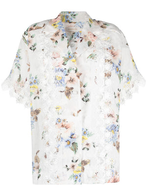 ZIMMERMANN Blue Oversized Floral Lace Trimmed Shirt for Women - SS24