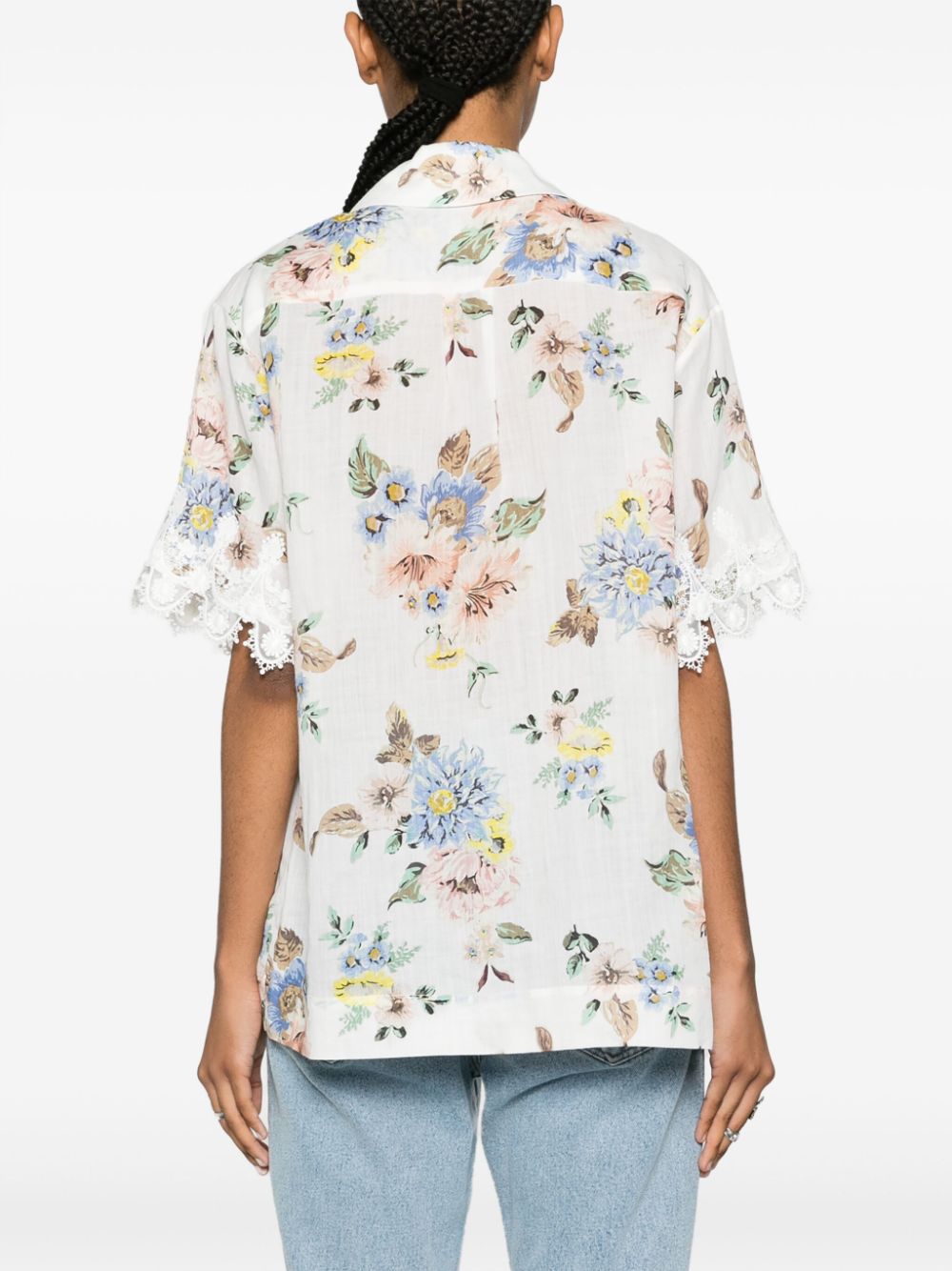 ZIMMERMANN Blue Oversized Floral Lace Trimmed Shirt for Women - SS24