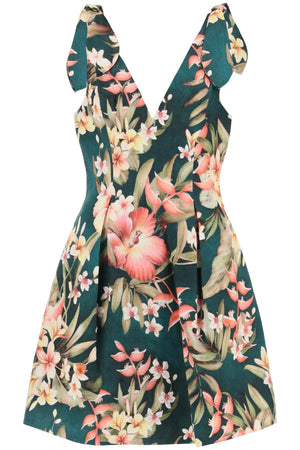 Áo đầm linen hoa nữ - Xanh/Viền đa màu, Nữ SS24